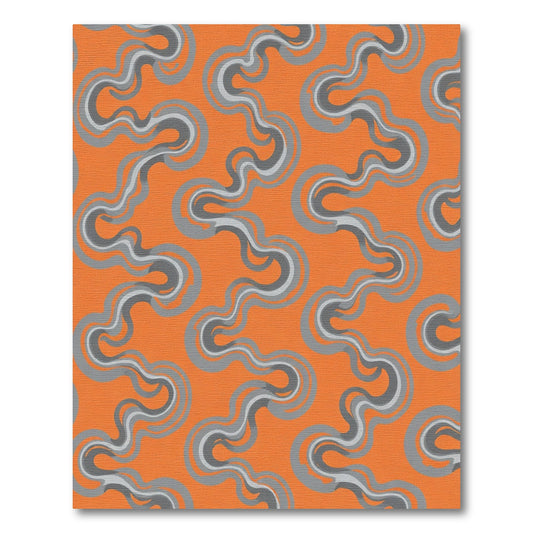 Orange Gray Wavy Ribbon Rug