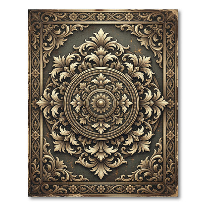 Ornate Gold Floral Medallion Frame Rug