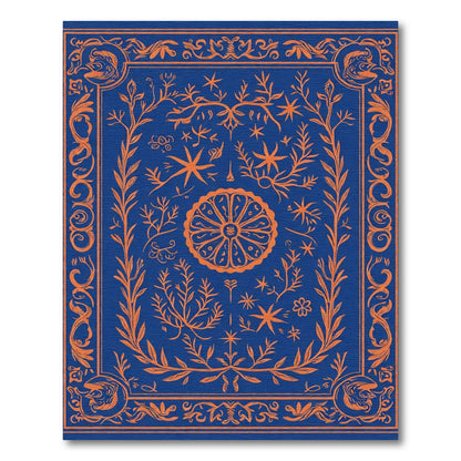 Orange Botanical Medallion Blue Rug