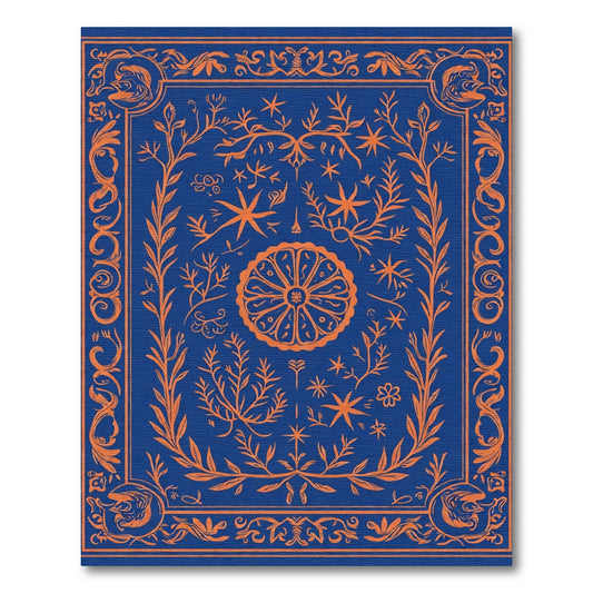Orange Botanical Medallion Blue Rug
