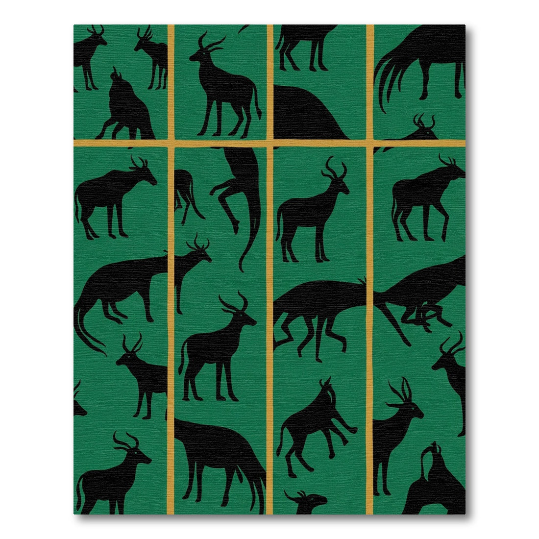 Black Stag Silhouette Emerald Grid Rug
