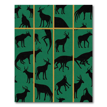 Black Stag Silhouette Emerald Grid Rug