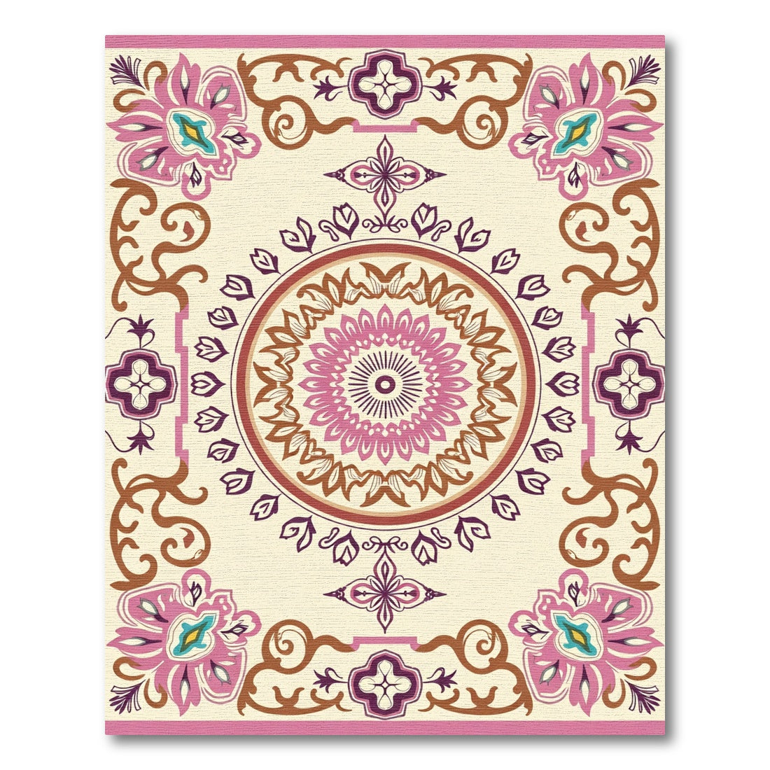 Cream Floral Mandala Medallion Rug