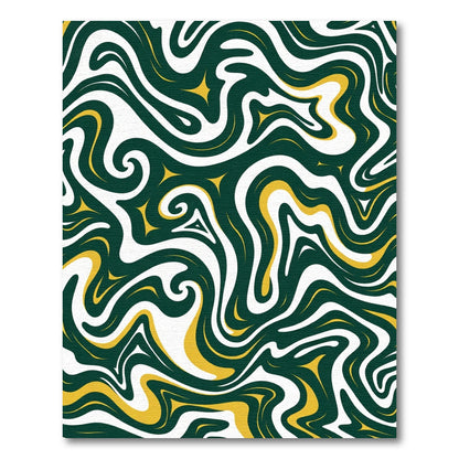 Swirling Emerald White Yellow Abstract Rug