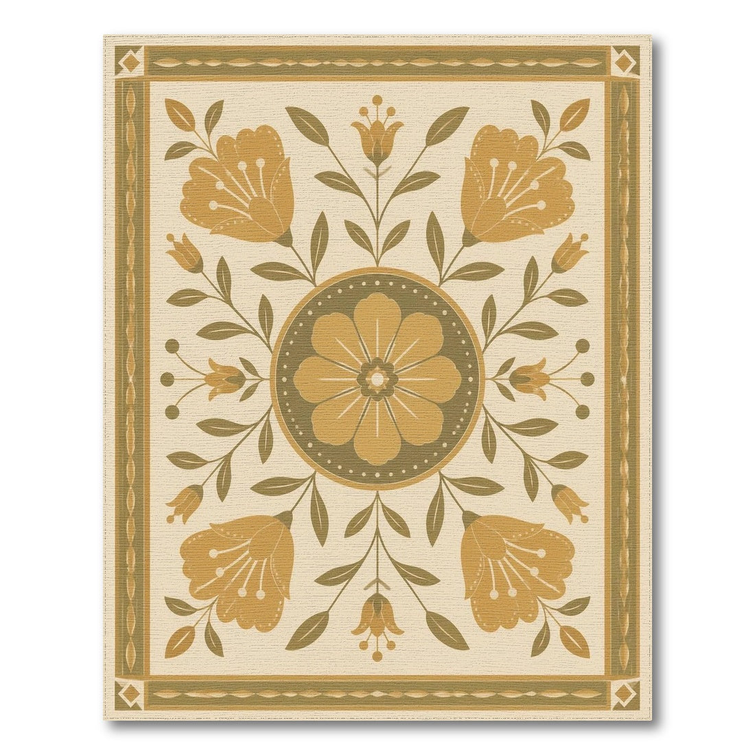 Golden Floral Medallion Vintage Area Rug