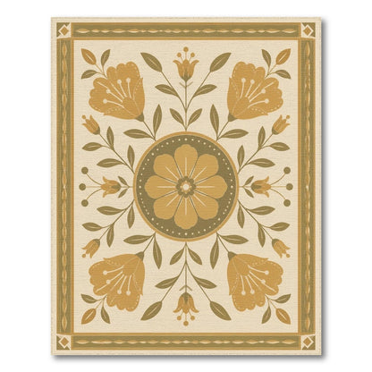 Golden Floral Medallion Vintage Area Rug