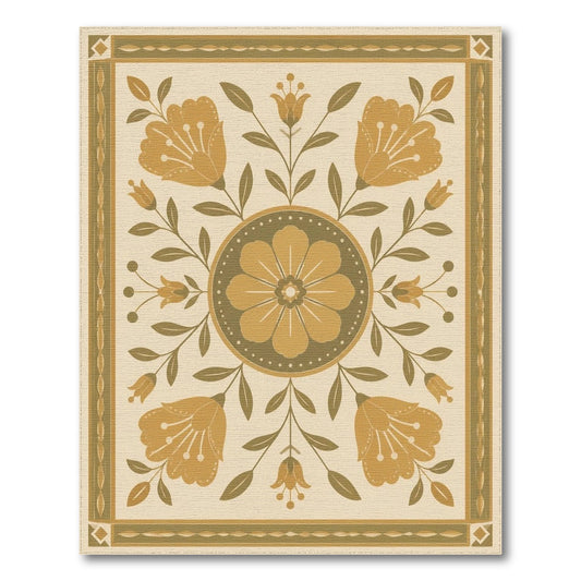 Golden Floral Medallion Vintage Area Rug