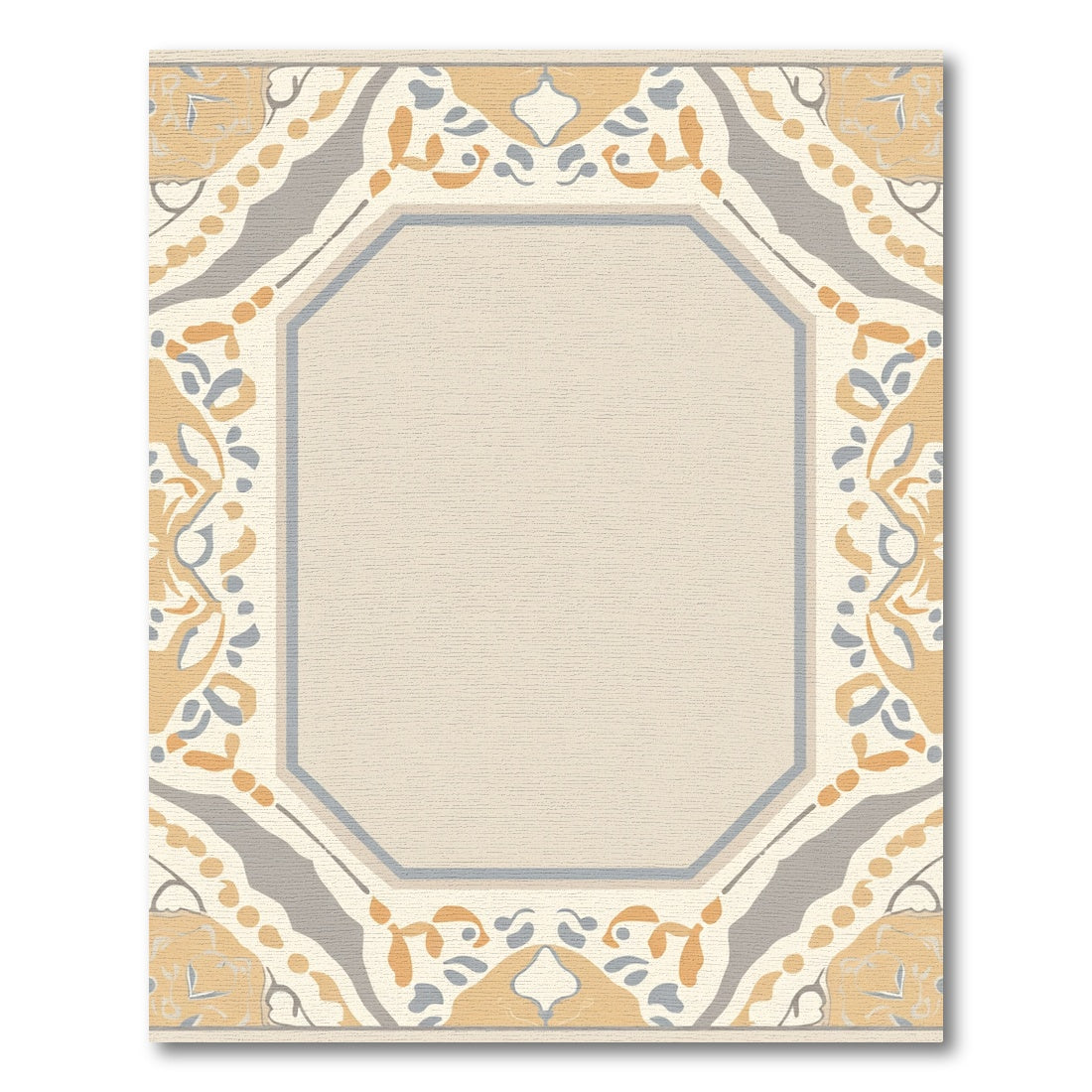 Pale Ochre Grey Octagon Border Rug