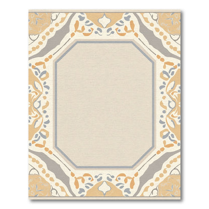 Pale Ochre Grey Octagon Border Rug