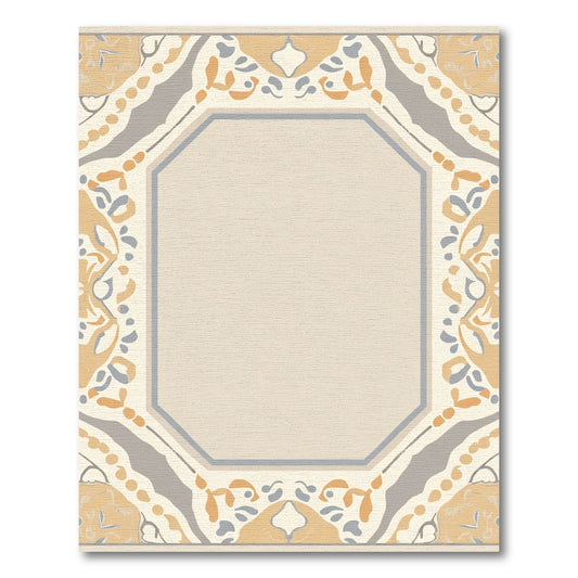 Pale Ochre Grey Octagon Border Rug