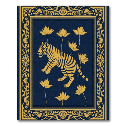 Golden Tiger Lotus Blossom Frame Rug