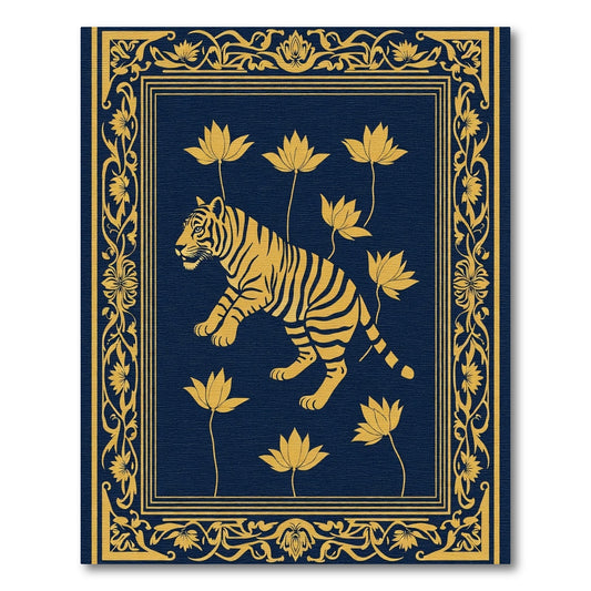 Golden Tiger Lotus Blossom Frame Rug