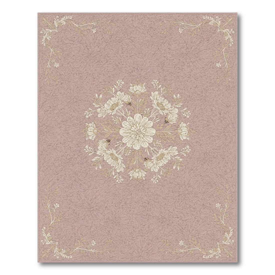 Pink Floral Vintage Area Rug with Medallion