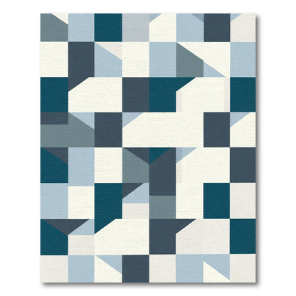 Deep Blue Geometric Cubes Rug