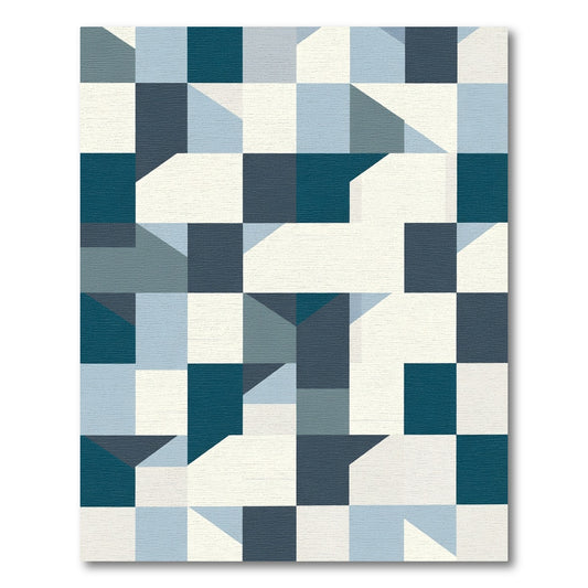 Deep Blue Geometric Cubes Rug