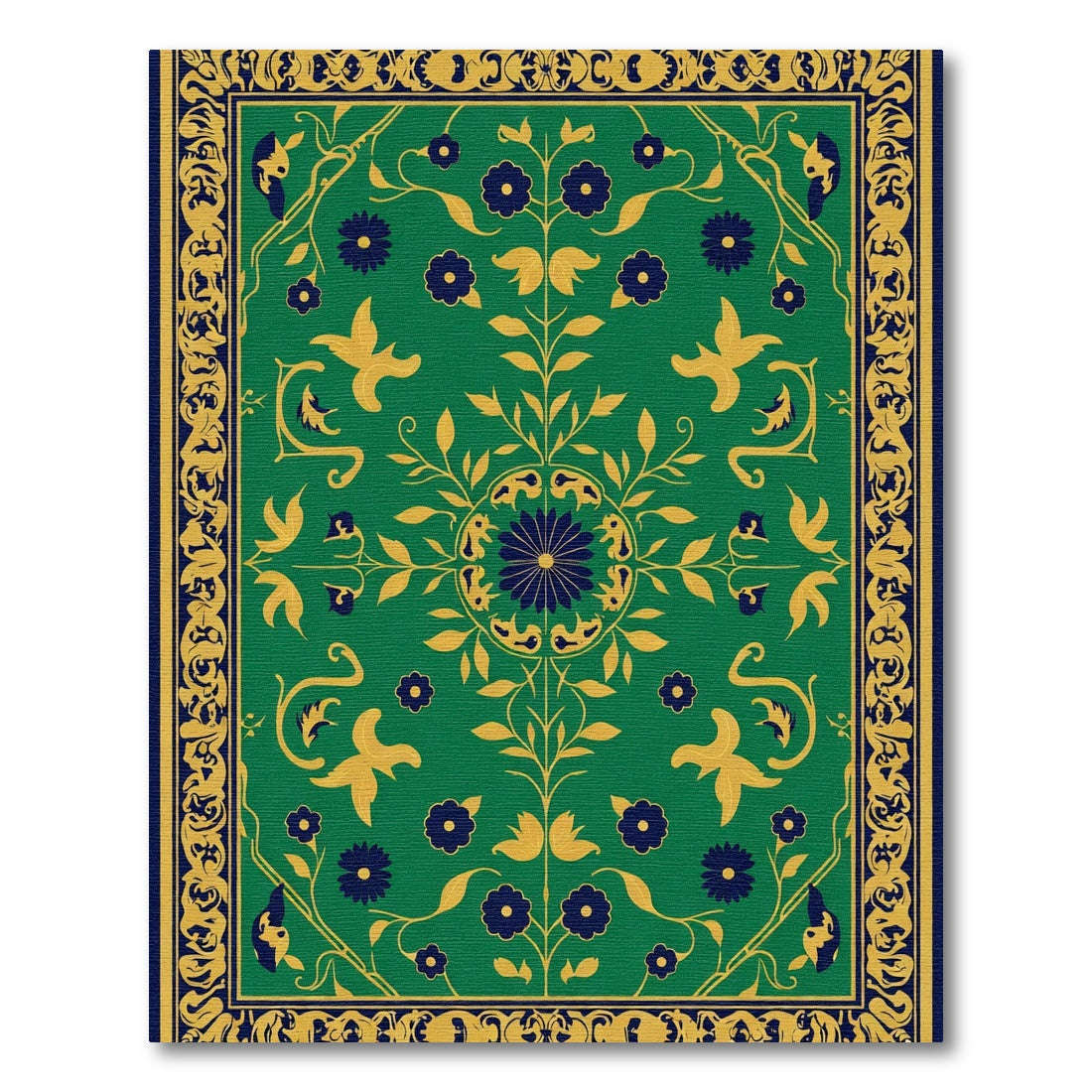 Green And Gold Floral Medallion Rug