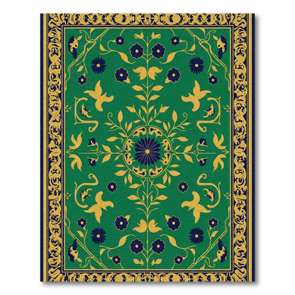 Green And Gold Floral Medallion Rug