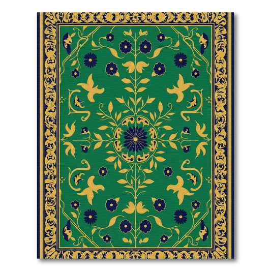 Green And Gold Floral Medallion Rug