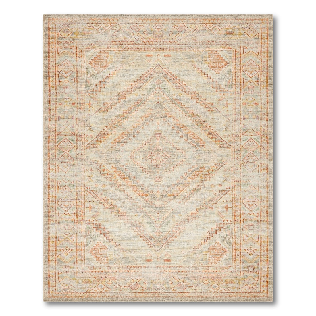 Beige Distressed Geometric Medallion Area Rug