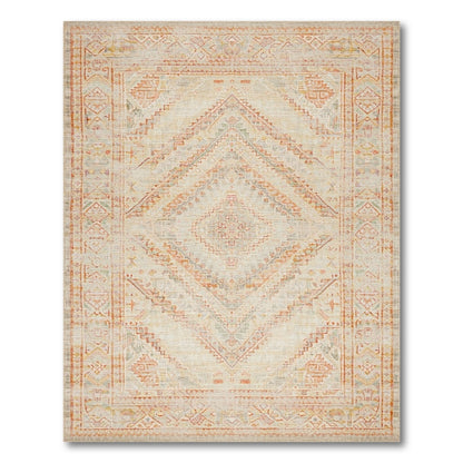 Beige Distressed Geometric Medallion Area Rug
