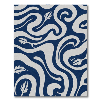 Deep Blue Flowing Foliage Swirls Rug