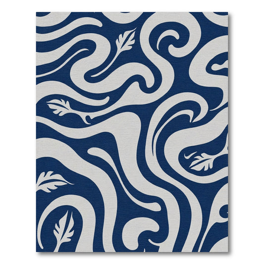 Deep Blue Flowing Foliage Swirls Rug