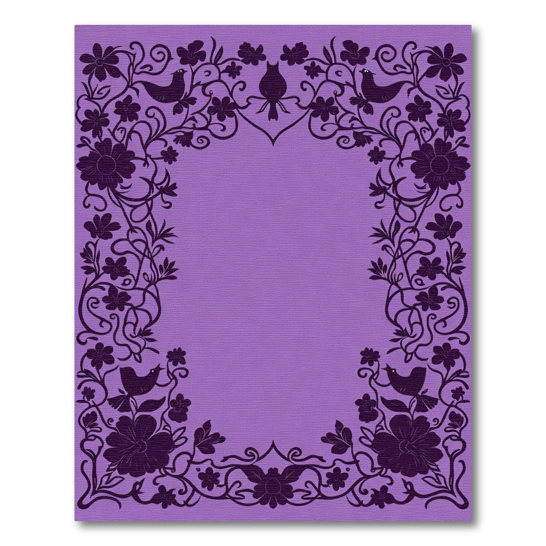 Purple Floral Bird Silhouette Border Rug