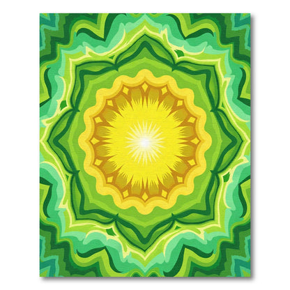 Radiant Yellow Green Sunburst Mandala Rug