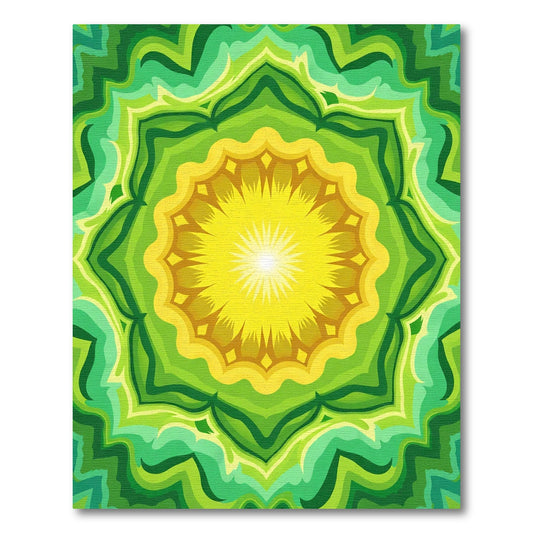 Radiant Yellow Green Sunburst Mandala Rug