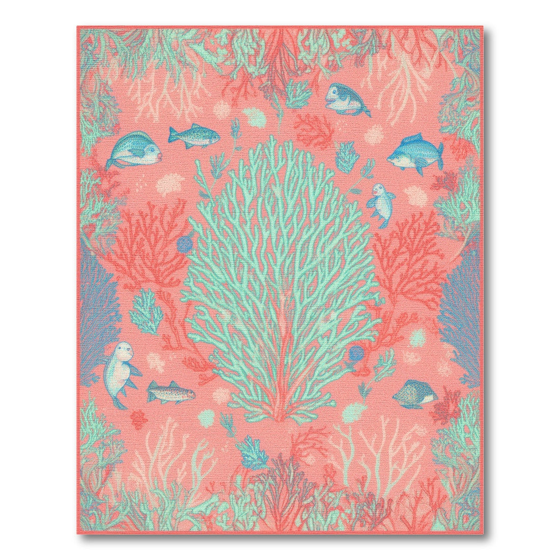Coastal Beach Pink Coral Reef Coastal Area Rug