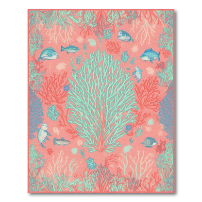Coastal Beach Pink Coral Reef Coastal Area Rug