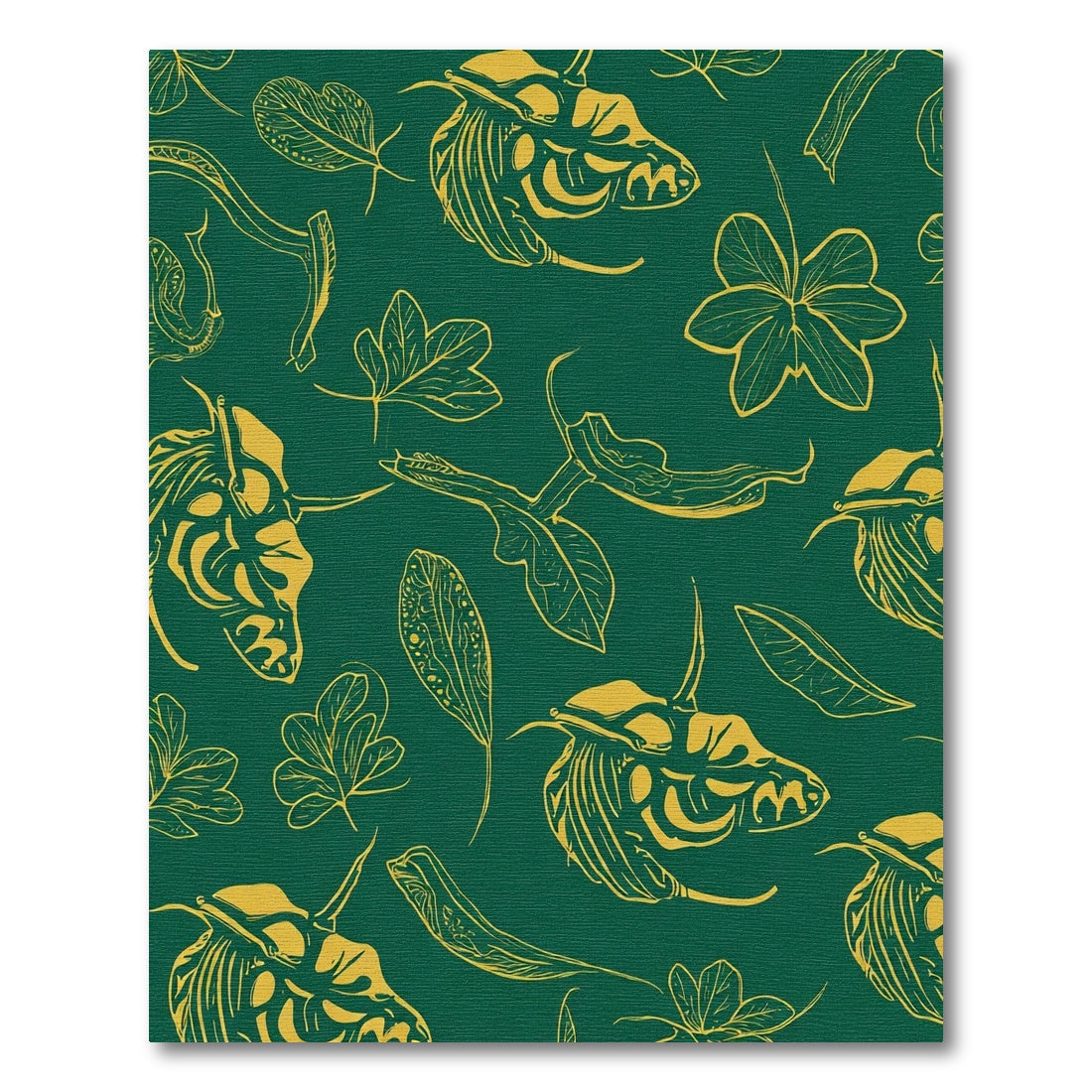 Emerald Green Yellow Leafy Creature Rug