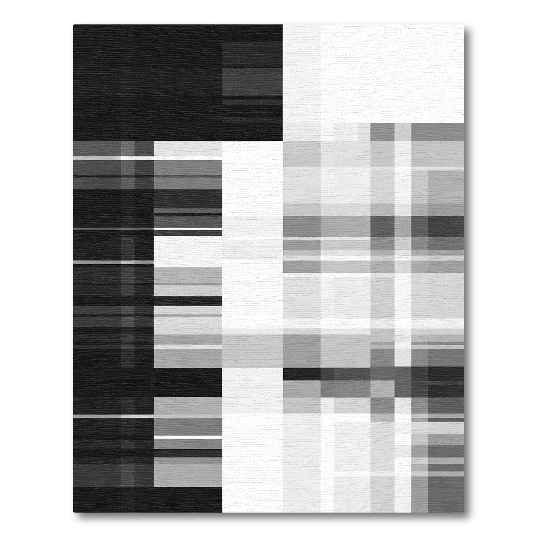 Monochrome Geometric Block Plaid Rug