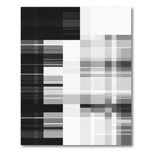 Monochrome Geometric Block Plaid Rug