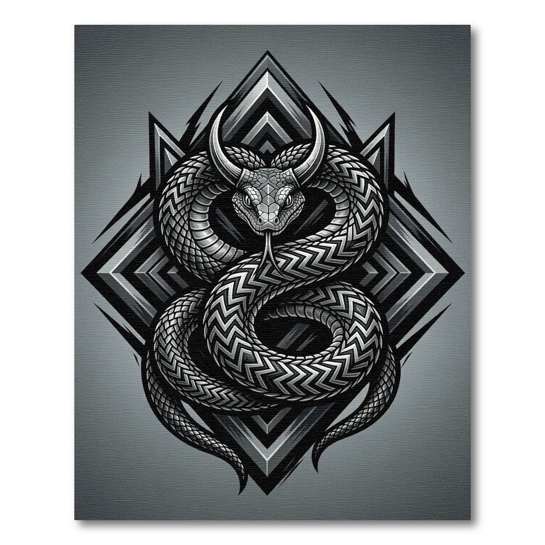 Silver Serpent Horned Geometric Rug