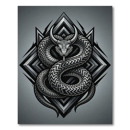 Silver Serpent Horned Geometric Rug