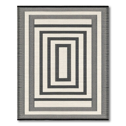Frame Black White Geometric Frame Area Rug