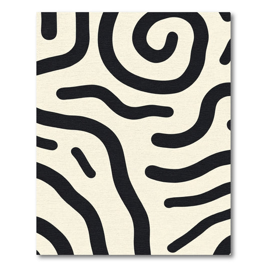 Creamy Black Organic Swirl Abstract Rug