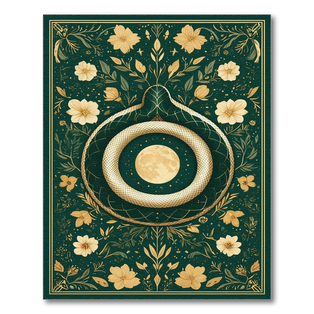 Golden Serpent Moon Floral Green Area Rug