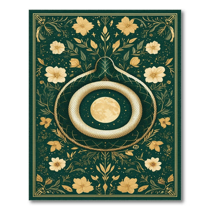 Golden Serpent Moon Floral Green Area Rug
