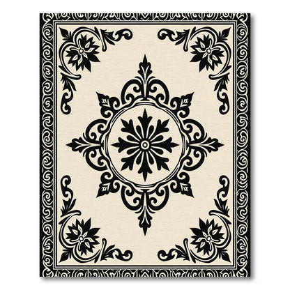 Black Floral Medallion Cream Border Rug