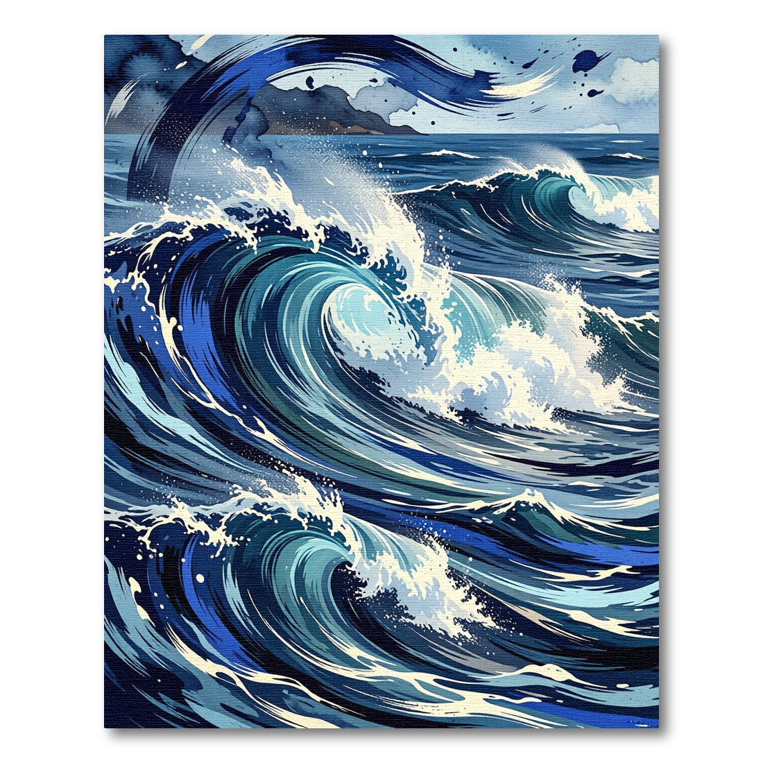 Dynamic Blue Ocean Waves Splash Rug