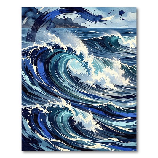 Dynamic Blue Ocean Waves Splash Rug