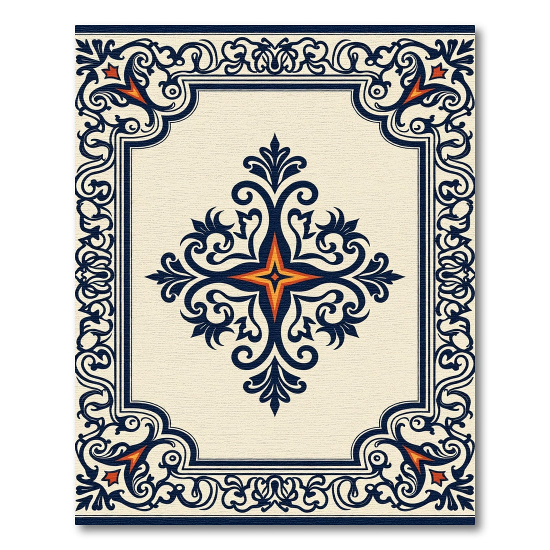 Navy Crimson Floral Medallion Rug