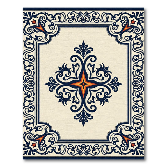 Navy Crimson Floral Medallion Rug