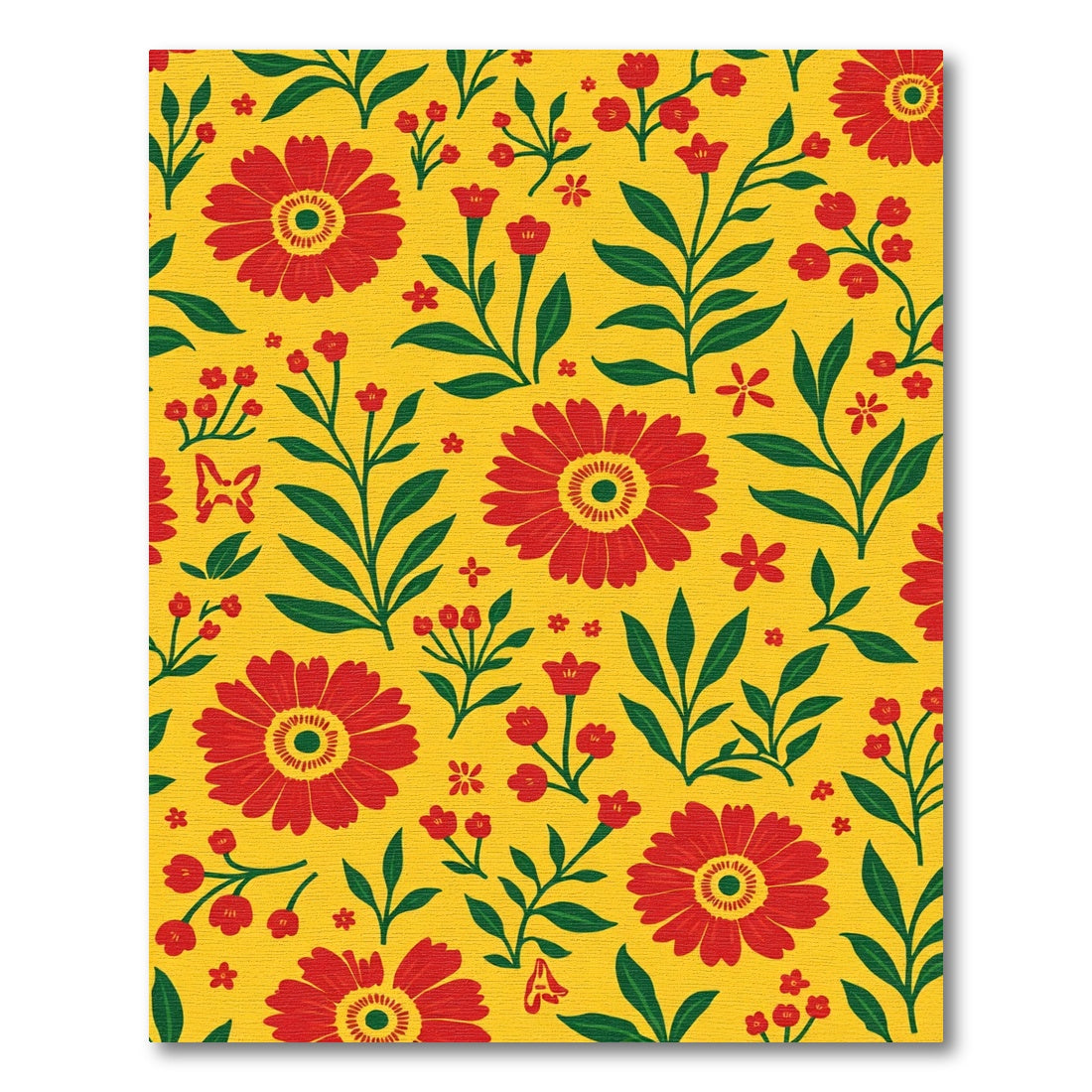 Vibrant Red Floral Yellow Background Rug