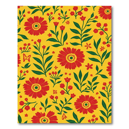 Vibrant Red Floral Yellow Background Rug