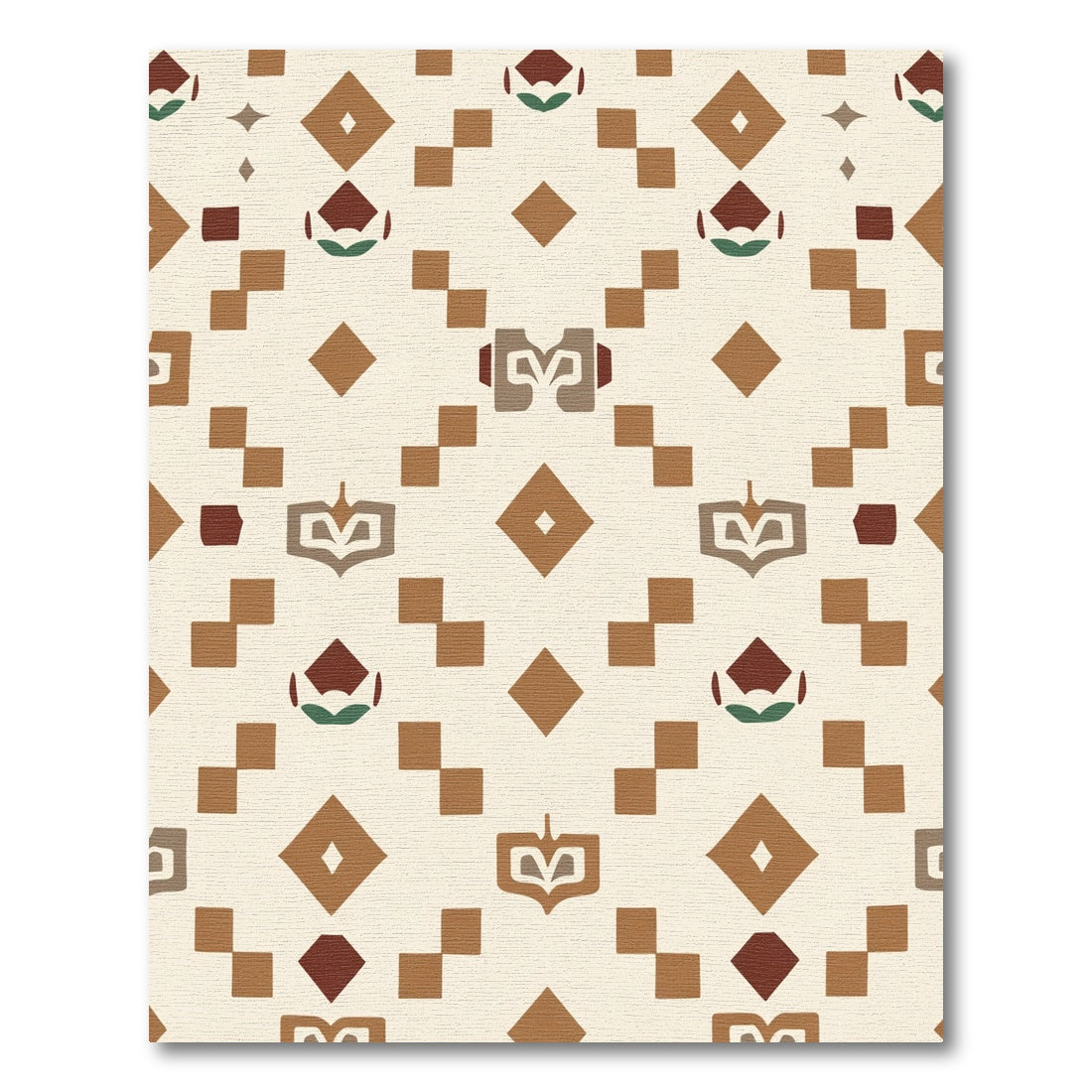 Earthy Brown Geometric Diamond Medallion Rug