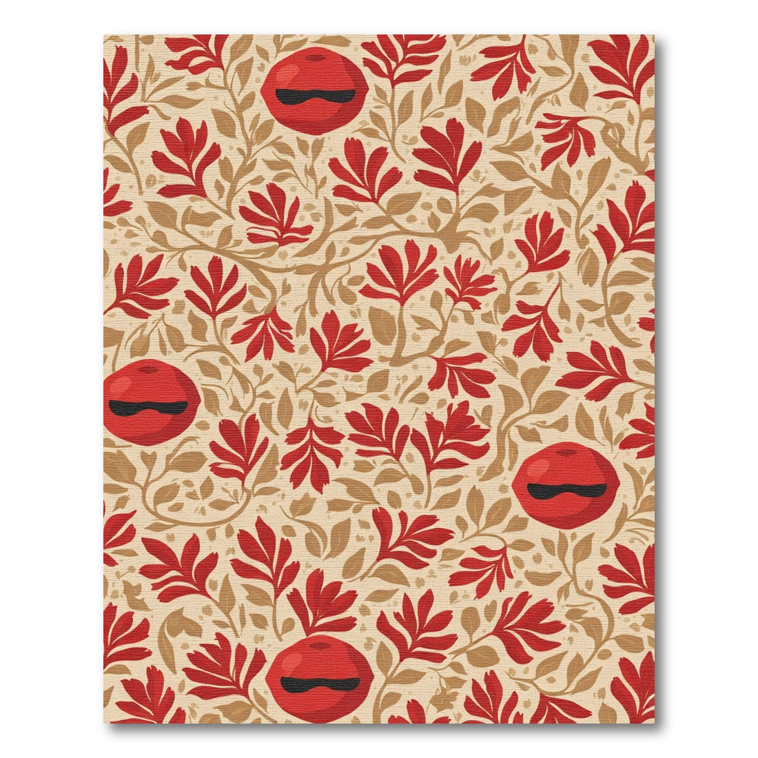 Crimson Red Floral Whimsical Face Rug