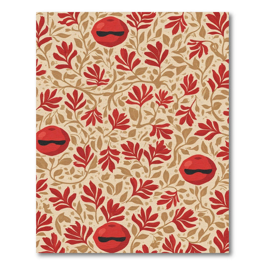 Crimson Red Floral Whimsical Face Rug